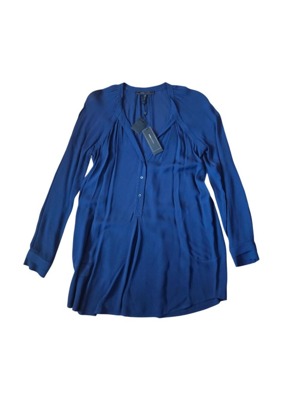 BCBGMAXAZRIA Jones Button-Up Tunic Dress Dark Blue XS Lightweight Rayon New With